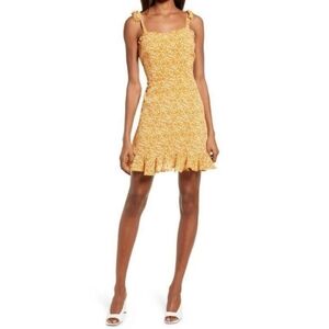 Bardot Ditsy Frill Hem Mustard Mini Dress